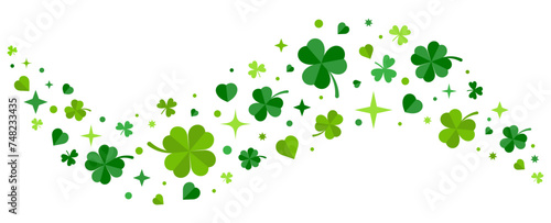 Fotografie Shamrock or Leaf clover border with hearts shape, stars and sparkles on transparent background