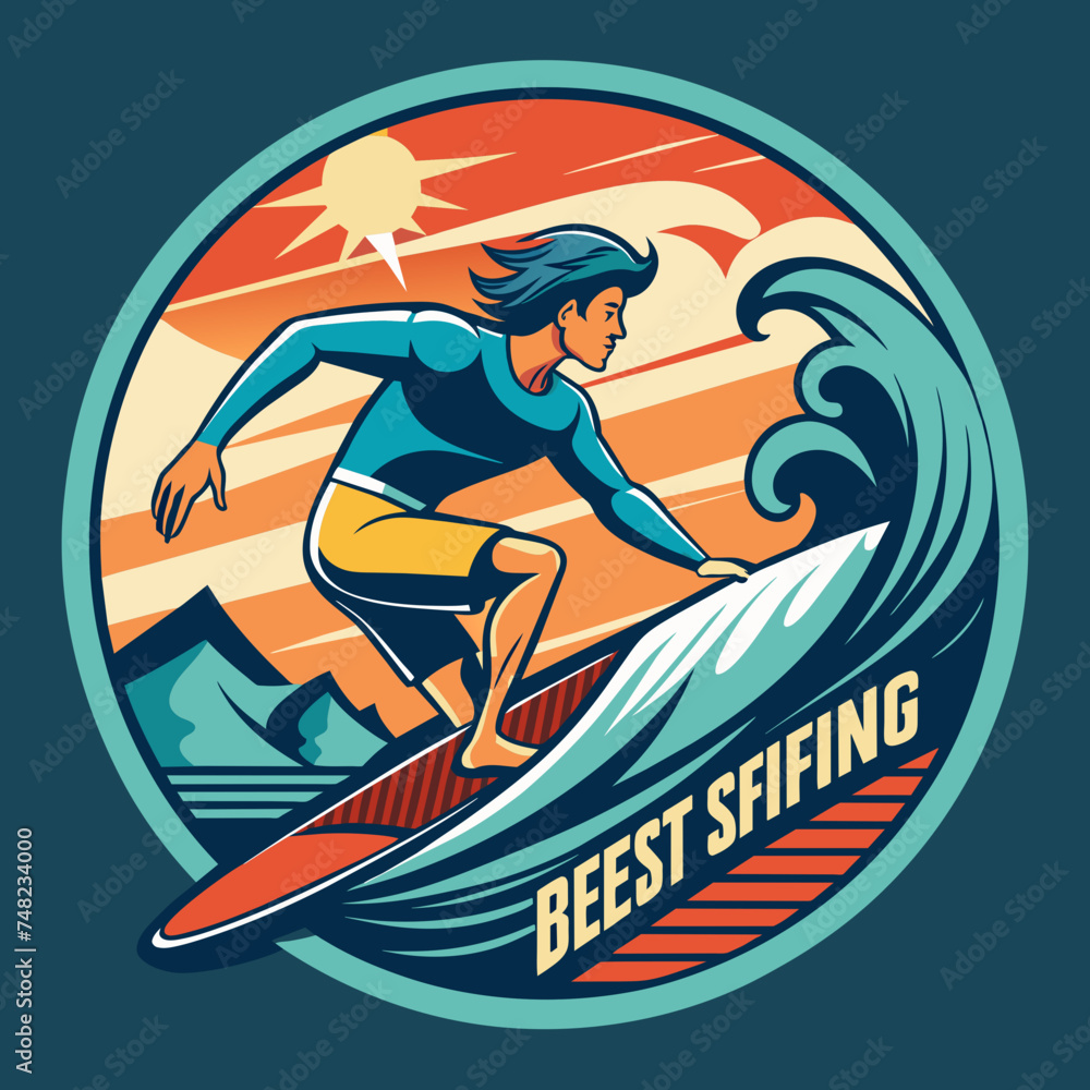 Surfing California illustration for tshirt sticker design
