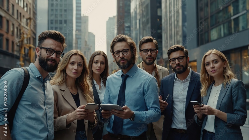 Fototapeta premium Successful group of designers, business people at work in the city