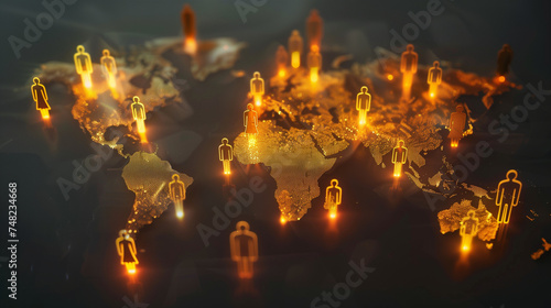 Glowing People Surround World Map
