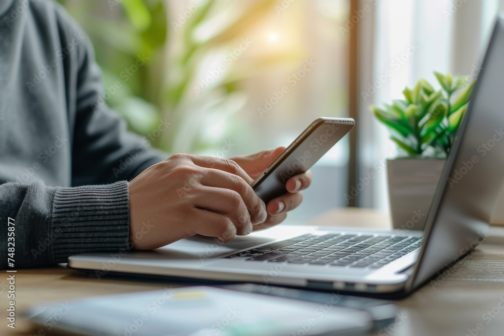 Digital Payment: Man Using Smartphone for Online Transactions
Digital Payment: Man Using Smartphone for Online Transactions