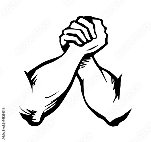 Hand wrestling contest. Vector drawing