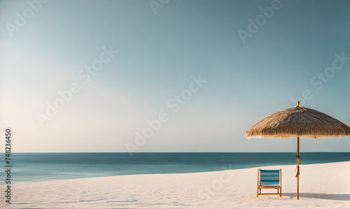 Single Beach Umbrella Casting Long Shadow Over Pristine White Sand