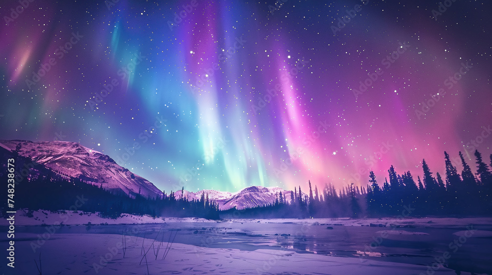 Magnificent northern lights in the night sky