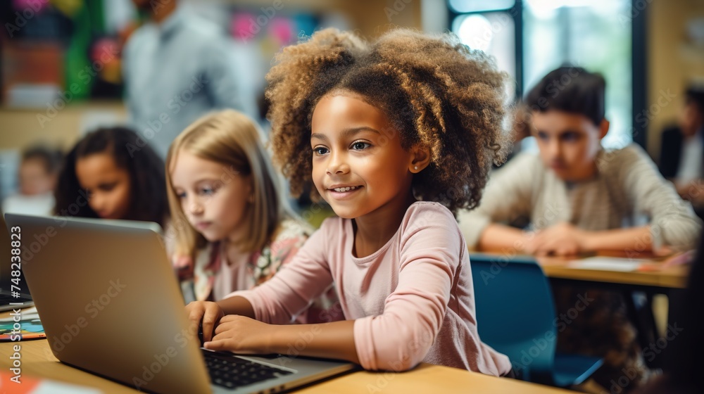 _Multiethnic_school_kids_using_computer_in_classroom ai generated _Multiethnic_school_kids_using_computer_in_classroom ai generated