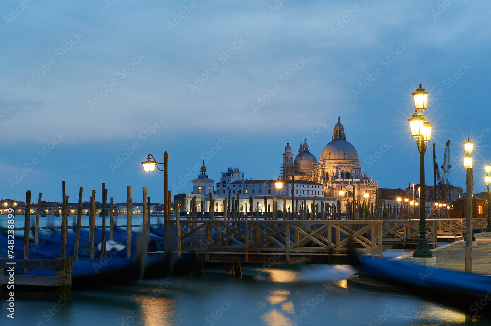 Nice view of the Gondola docking pier in Venice at sunset