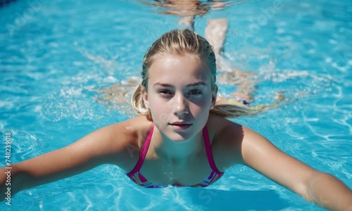 Teenage girl in a water pool