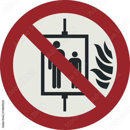 PROHIBITION SIGN PICTOGRAM, Do not use lift in the event of fire ISO 7010 – P020, VECTOR