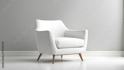 Elegant 3D White Wingback Armchair with Wooden Feet on Clean Pastel Background, Ideal for Advertisement, Poster, and Web Banner