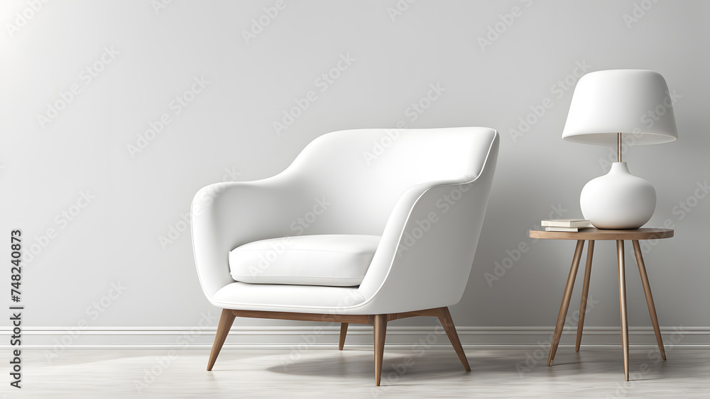 Obraz premium Inviting Copy Space Around Modern 3D White Wingback Armchair for Customization