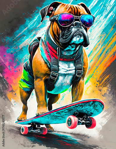 dog skateboarder jumping on a skateboard