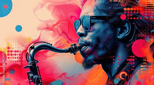 Une affiche abstraite d'un événement de musique jazz, couleurs pastel.