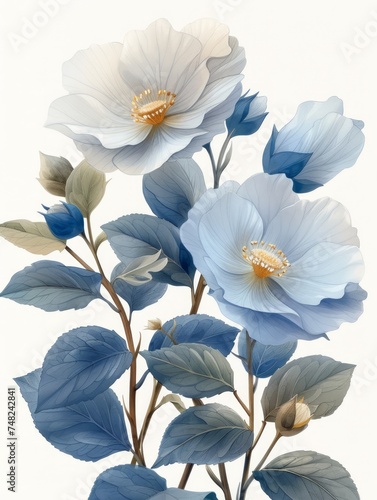 Cotton Flower Illustration - Hand Drawn Watercolor Generative AI