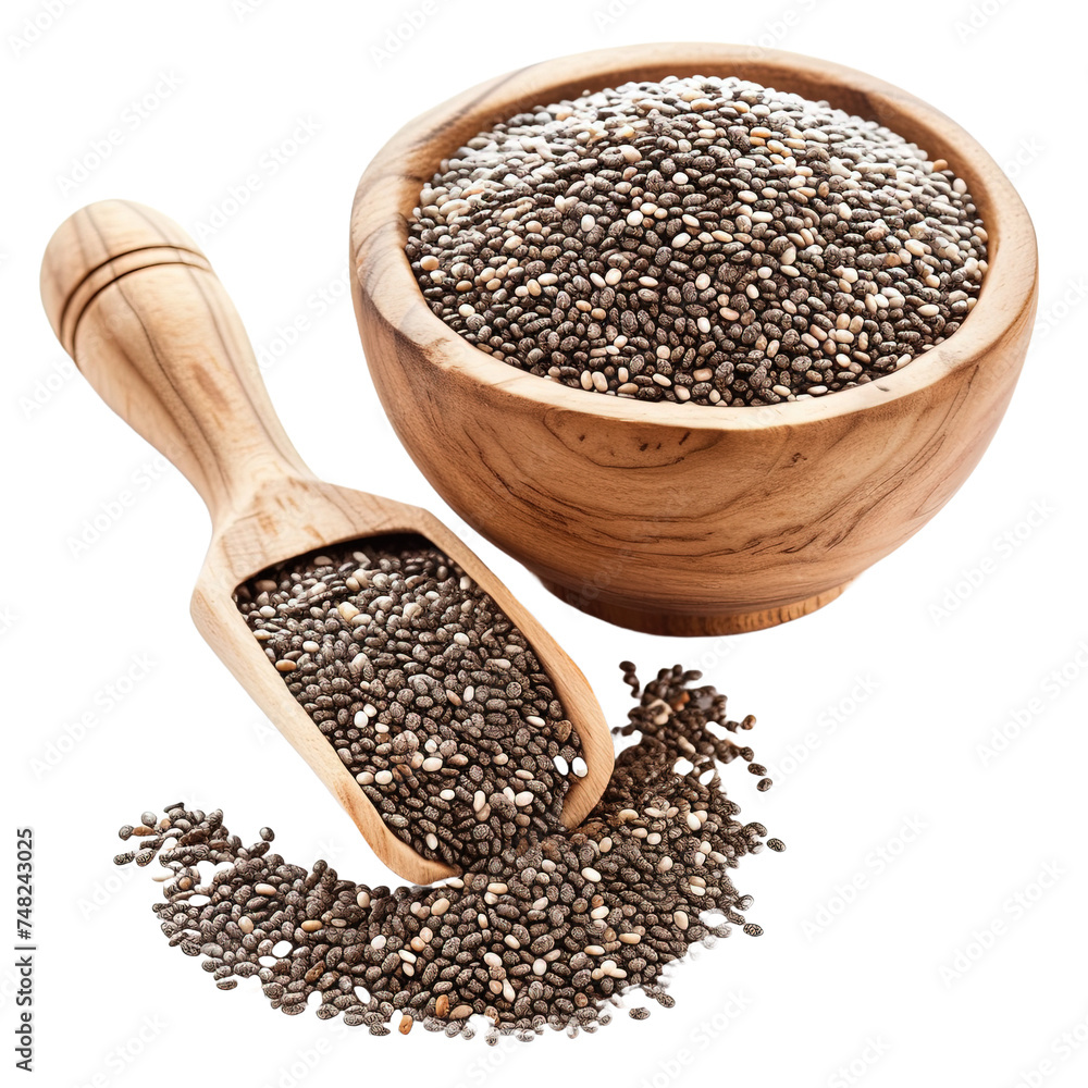  Chia Seeds isolated on white or transparent background
