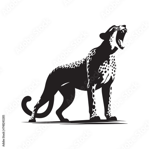 Roaring Cheetah Silhouette - Capturing the Majesty and Strength of Africa's Fastest Predator in Striking Form. Cheetah Vector, Cheetah Illustration.