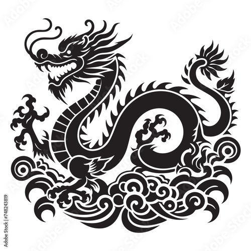 tatuaje negro de Dragon chino por el año nuevo chino en silueta