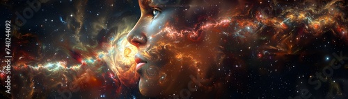 Cosmic Womans Face in Surreal Space Imagery