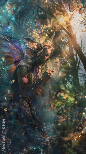 Vibrant Fairy in the Enchanted Forest with Insect Wings and Dreadlocks © PorchzStudio