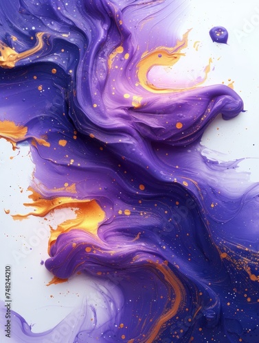 Vibrant Purple and Gold Paint Splash and Texture Generative AI