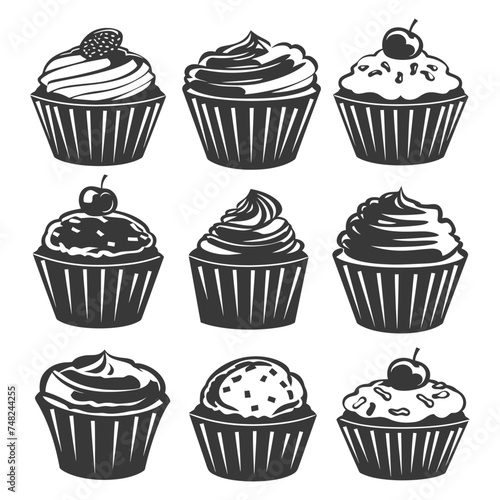 Silhouette muffin cake food black color only