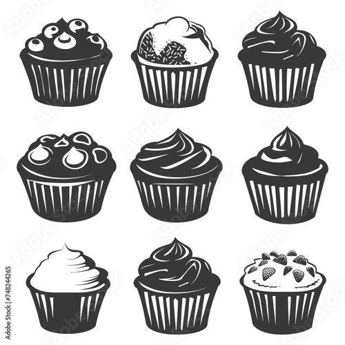 Silhouette muffin cake food black color only