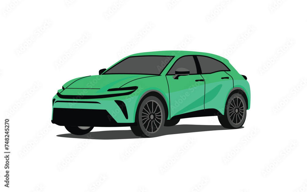 Flat illustration of green car isolated on white background