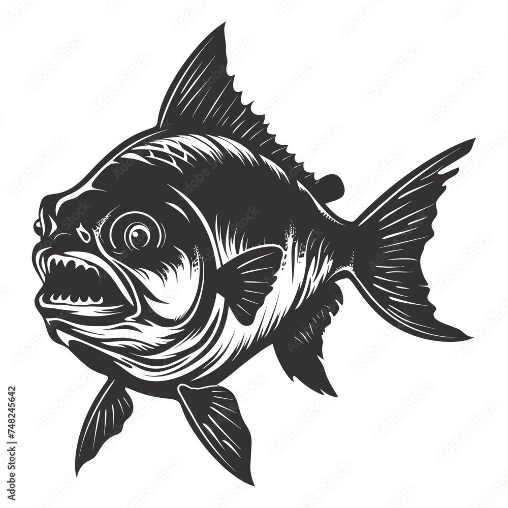 Silhouette piranha fish animal black color only full body Silhouette piranha fish animal black color only full body
