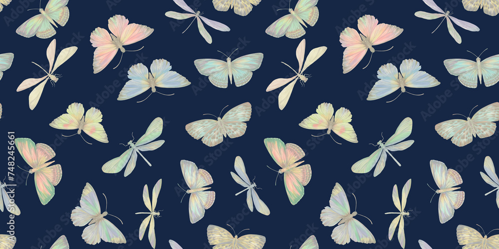butterflies and dragonflies, seamless pattern, watercolor painting illustration, luxury wallpaper, premium modern design butterflies and dragonflies, seamless pattern, watercolor painting illustration, luxury wallpaper, premium modern design
