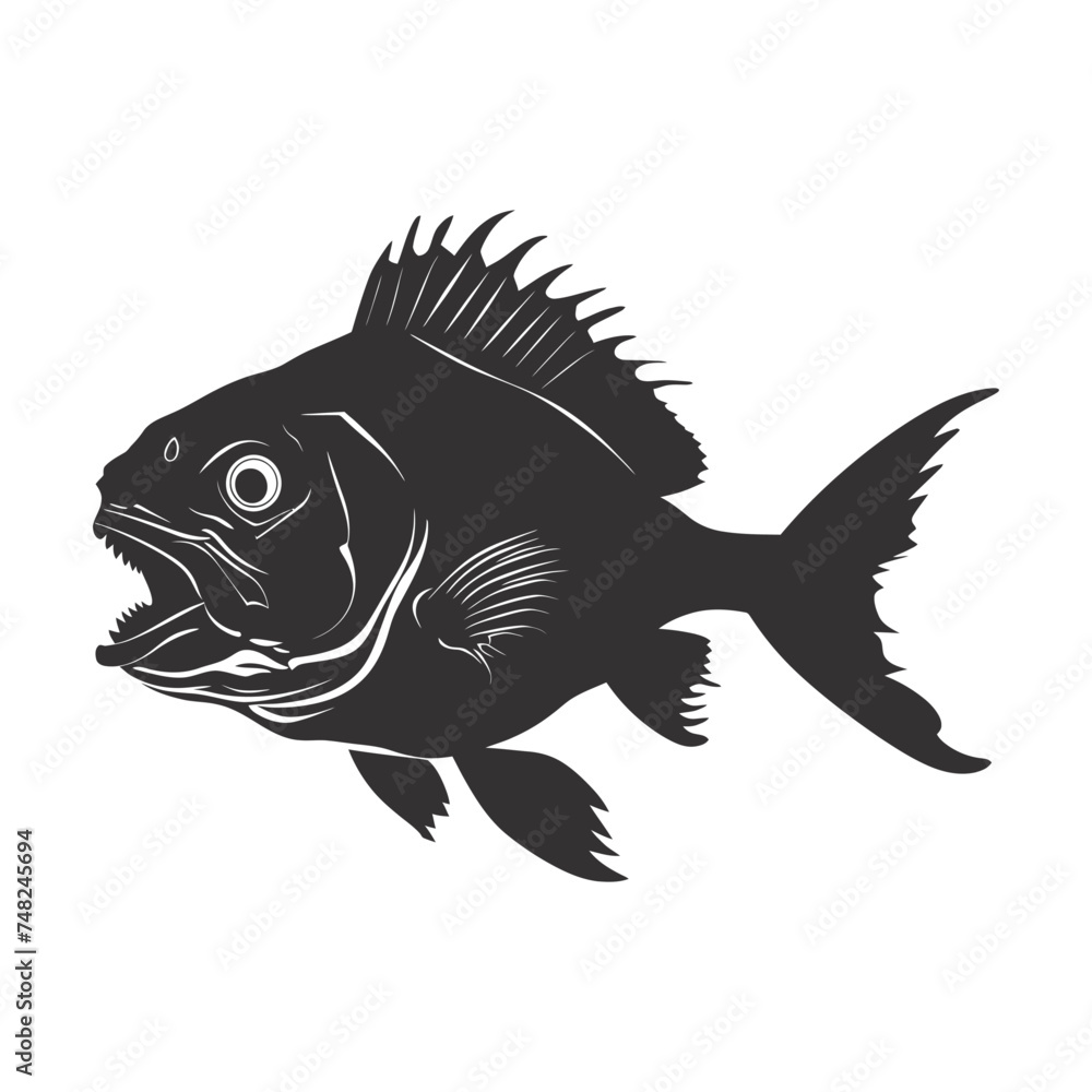 Silhouette piranha fish animal black color only full body Silhouette piranha fish animal black color only full body