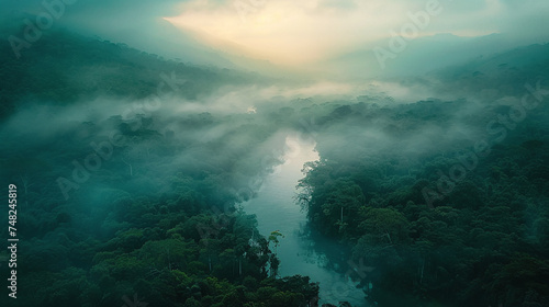 landscape of rainforest with fog from top view © bmf-foto.de
