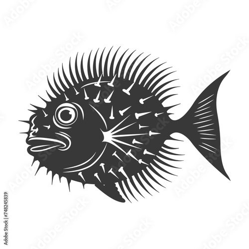 Silhouette pufferfish animal black color only full body