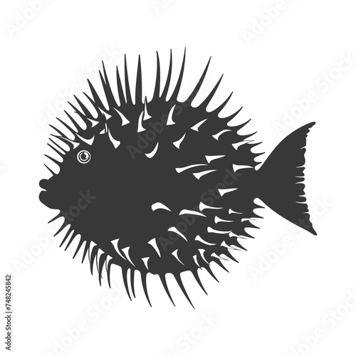Silhouette pufferfish animal black color only full body