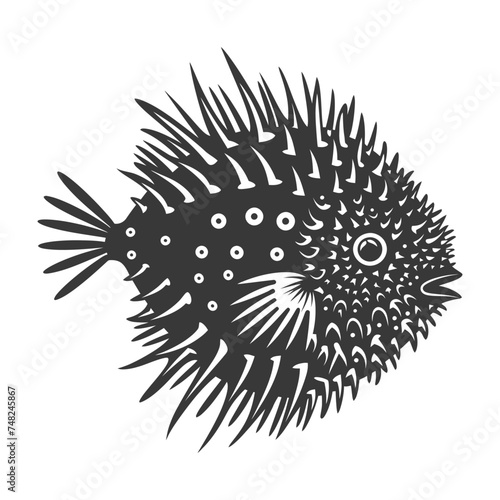 Silhouette pufferfish animal black color only full body
