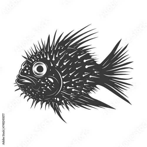 Silhouette pufferfish animal black color only full body
