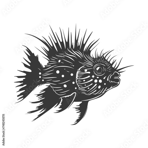 Silhouette pufferfish animal black color only full body