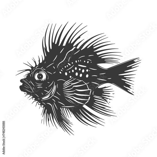 Silhouette pufferfish animal black color only full body