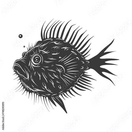 Silhouette pufferfish animal black color only full body