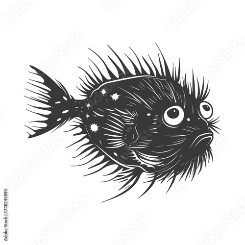 Silhouette pufferfish animal black color only full body