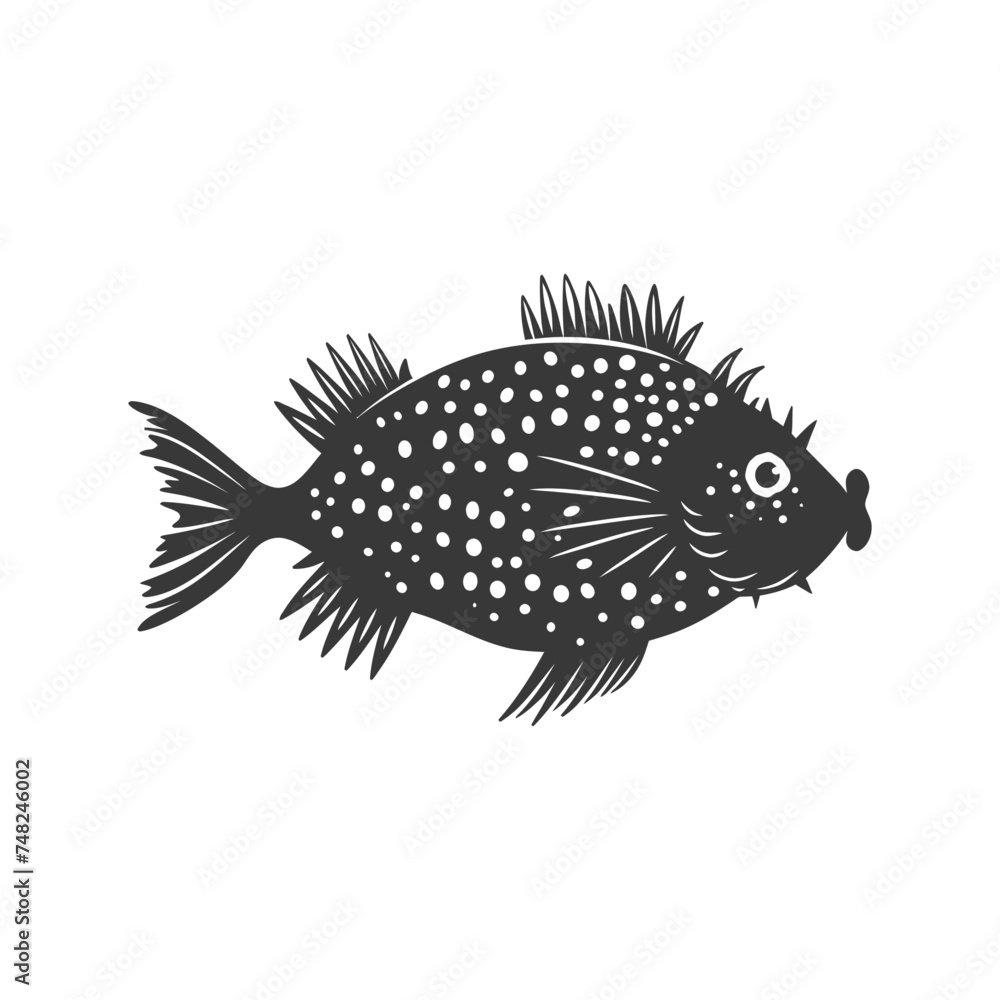 Silhouette pufferfish animal black color only full body Silhouette pufferfish animal black color only full body