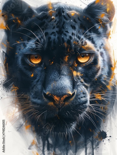 Realistic Black Panther Portrait in Watercolor Generative AI