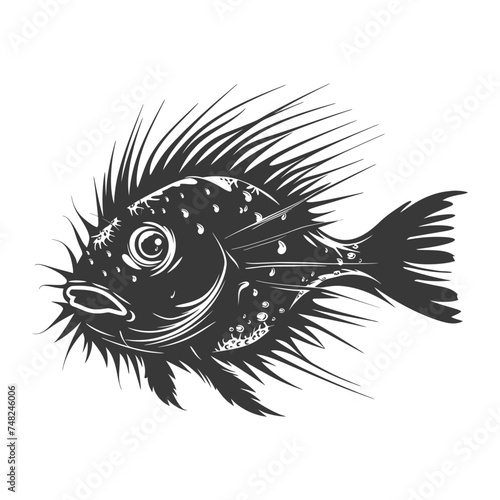 Silhouette pufferfish animal black color only full body