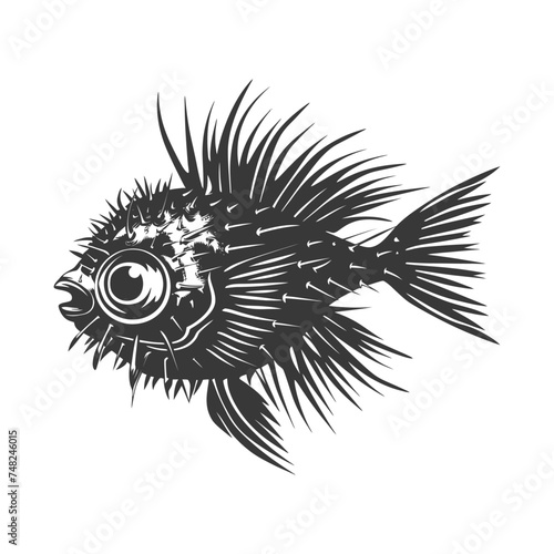 Silhouette pufferfish animal black color only full body