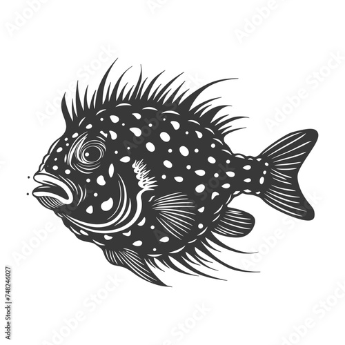 Silhouette pufferfish animal black color only full body
