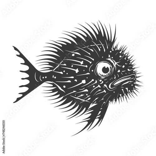 Silhouette pufferfish animal black color only full body