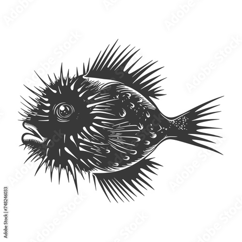 Silhouette pufferfish animal black color only full body