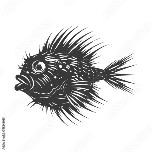 Silhouette pufferfish animal black color only full body