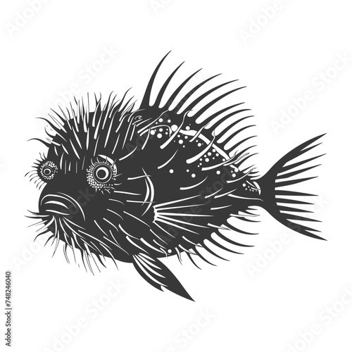 Silhouette pufferfish animal black color only full body