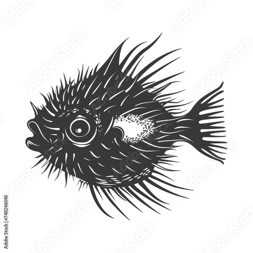 Silhouette pufferfish animal black color only full body