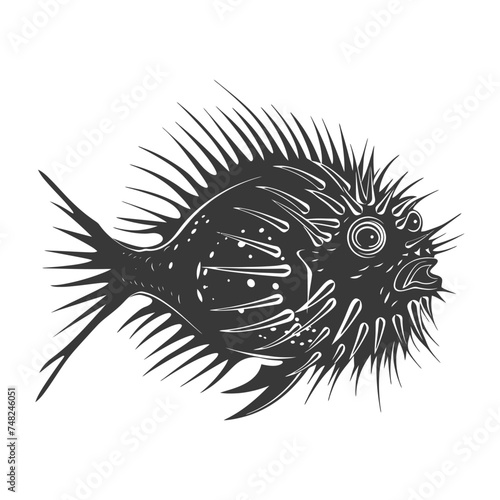 Silhouette pufferfish animal black color only full body