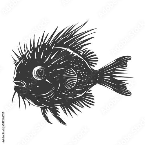 Silhouette pufferfish animal black color only full body